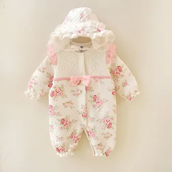 Naujagimio mergina drabužius 0 3 6 9 mėnesius derliaus medvilnės gėlių nėrinių pynimas kūdikių romper pavasario baby girl jumpsuit rinkinys, gimtadienio