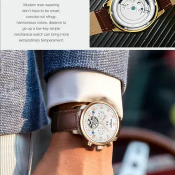 KARŠTA !BINSSAW prabangos prekės ženklo Vyrai laikrodžiai Automatinis mechaninis laikrodis tourbillon laikrodis, odiniai Laisvalaikio verslo laikrodis relojes
