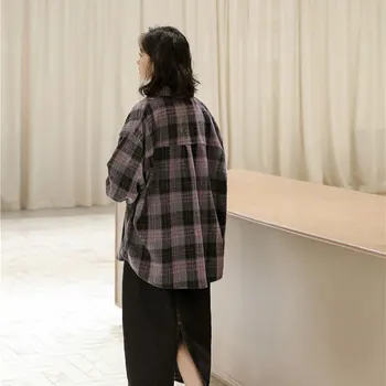 2020 m. Rudenį Naujų Korėja Mados Moterų Prarasti Atsitiktinis Marškinėliai Kailis Vilnonis Pledas Derliaus Turn-žemyn Apykaklės Palaidinė Didelis Dydis Blusas M553