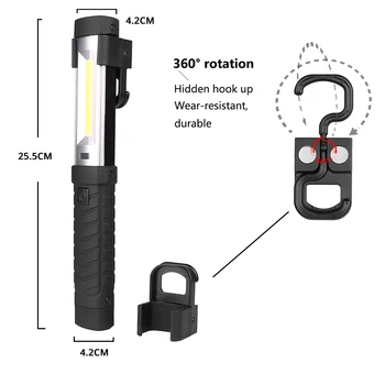 USB Įkrovimo COB darbą šviesos Akinimo LED Žibintuvėlis Su galinga magnetu ir Kablys Tinka kempingas, priežiūra ir kt.
