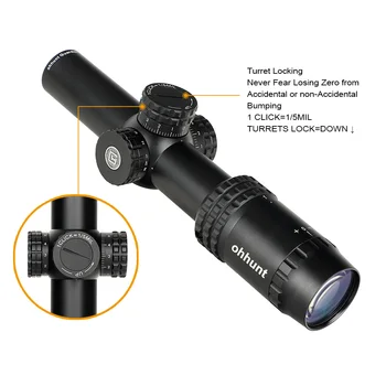 Medžioklės ohhunt Globėjas 1-5X24 IR Riflescopes Stiklo Išgraviruotas Tinklelis RG Apšvietimo Plonas Krašto Bokštelius Užrakinimas Kompaktiškas Fotografavimo taikymo Sritis