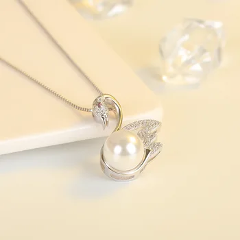 Mados swan pearl AAA cirkonis deimantų brangakmenių karoliai pakabukas moterų balto aukso sidabro spalvos choker papuošalai bijoux dovana