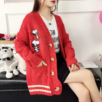 Korėjiečių stiliaus Harajuku Gyvūnų Išsiuvinėti Megztinis Kailis Prarasti Tinka Universalus Megztinis MOTERŲ Megztinis Rudenį Ir Žiemą Lauke Atm