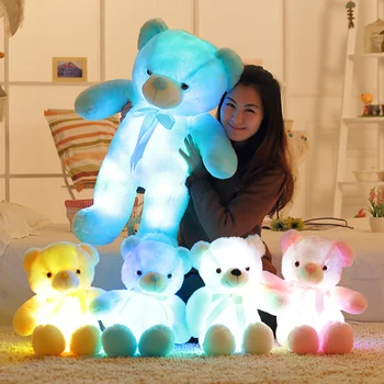 50cm Kūrybos Šviesą LED Meškiukas Iškamšos Pliušinis Žaislas Spalvinga Spindinčią Kalėdų Dovana Vaikams Kids Pagalvė