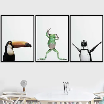 Spalvinga Papūga Pingvinas Varlė, Ežys Sienos Meno Tapybos Drobės Šiaurės Plakatai Ir Spausdina Vaikai Sienos Nuotraukas, Skirtą Kambarį Namuose