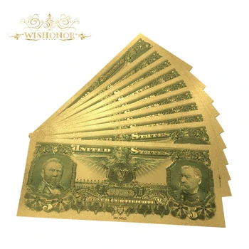10vnt/daug Gražus Amerikos Banknotų 1896 Metų 5 USD Dolerio Banknotų 24k Auksu Netikrą Popierinių Pinigų Kolekcija