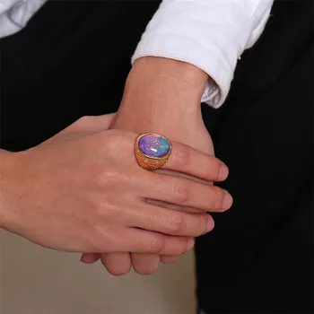 ZORCVENS Stilingas Mens Opalas Žiedas Šviesus, Spalvinga Solitaire Ovalo formos Akmens Vyrų Papuošalai iš Nerūdijančio Plieno Anel Aljanso Priedų