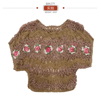 Rudenį Trumpomis Rankovėmis Moterims Puloveriai Lady Tuščiaviduriai Iš Megztiniai Femme Gėlių Nėrimo Megztiniai Viršūnės