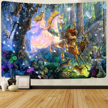 Simsant Psichodelinio Grybų Miško Gobelenas Animacinių filmų Princesė Meno Sienos Kabo Gobelenai, skirtą Kambarį Namuose Bendrabučio Dekoras