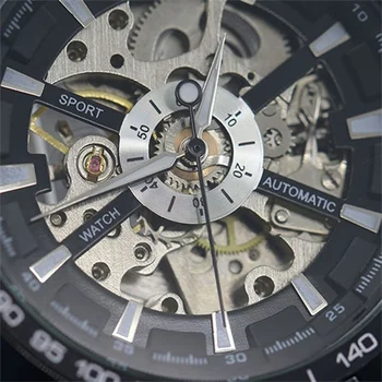 Mados Prekės ženklo Vyrai Mechaninis laikrodis Vyrams, Nerūdijančio plieno Skeleto Ranka vėjo WristwatchRelogio hombre