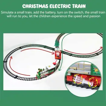 Naujas Kalėdines Elektrines Geležinkelių Automobilinio Traukinio Žaislų Vaikų Geležinkelio Traukinių sąstatų Lenktynių Kelių Transporto Pastato Žaislai Su Šviesos Muzika