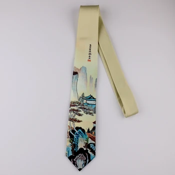 Nemokamas Pristatymas Naujos Vyrų vyrų Originalus dizainas, spausdinimo kaklaraištis retro asmenybė literatūros moterų necktie Kinų stiliaus kraštovaizdžio dažai