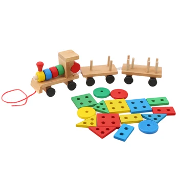 Karšto Pardavimo 2021 Vaikų Vystymosi Kūdikių Žaislai, Mediniai Traukinio Sunkvežimių Nustatyti Geometrinis Blokai Nuostabi Dovana Žaislas