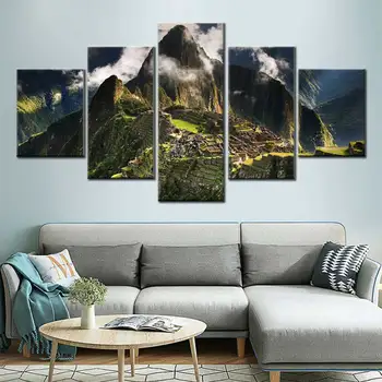 Šiuolaikinio gyvenimo kambario apdailos 5 vnt Maču Pikču Peru kalnų nuotraukos debesis kraštovaizdžio plakatas sienos meno tapybos drobės