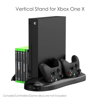 5 in 1 Vertikalus Stovas Xbox One X Aušinimo Ventiliatorius su Valdikliu Įkroviklio Įkrovimo Stotis Žaidimo Diskų Saugojimo ir 3 USB jungtimis