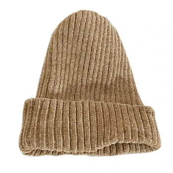 Moterys Žiemą Šiltas Šeniliniai Aksomo Beanie Skrybėlių Briaunoti Megztiniai vientisos Spalvos Kaukolė Bžūp Y1QD