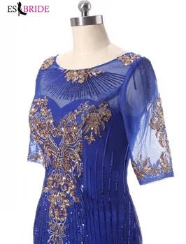 Royal Blue Vakare Gown Auksas Blizga Granulių Gabalas Oficialų Undinė Ilgas Chalatas De Soiree ypatinga Proga Suknelės ES2607 vakarėlis