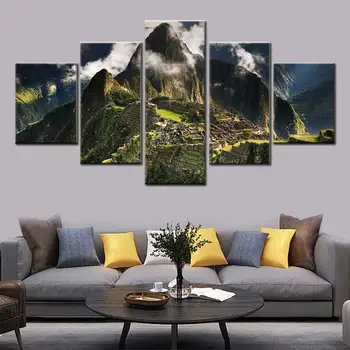 Šiuolaikinio gyvenimo kambario apdailos 5 vnt Maču Pikču Peru kalnų nuotraukos debesis kraštovaizdžio plakatas sienos meno tapybos drobės