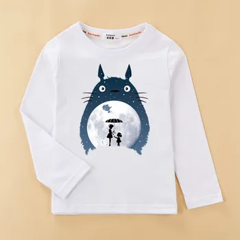 3D žvaigždėtas dangus Totoro Vaikų marškinėliai Berniukui, Mergina Naujas Medvilnės Pavasario Viršūnių Marškinėliai 4-14 amžiaus kūdikių Drabužiai Animaciją Kačių Spausdinti ilgomis Rankovėmis Tee