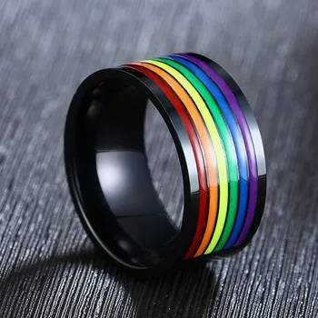 Nerūdijančio Plieno, Emalio Vaivorykštė LGBT Pride Žiedas Už Lesbiečių, Gėjų, Vestuvių, Sužadėtuvių Juostos 10mm Vyrų Dovanos