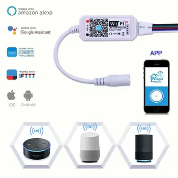 Mini Smart Wifi RGBW LED Valdiklis Dimeris DC 5V-28V Laikmatis Muzikos Balso Magija Home APP Valdytojas Dirbti su Alexa Asistentas Telefonas