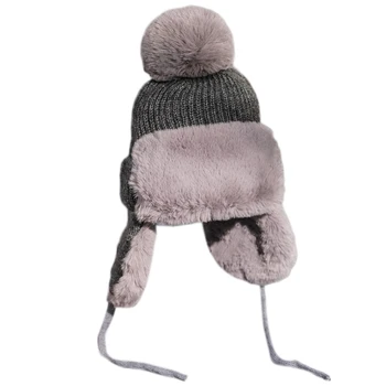 Moterų Žiemos Trikotažo Pom Pom Trapper Hat Storas, Pūkuotas Pliušinis Šilumos Šiltas Sniego Slidinėjimo Vėjo Vientisos Spalvos Kepuraitė Earflap Bžūp
