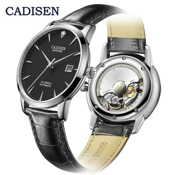 CADISEN-Ultra plonas, Paprastas, Klasikinis Vyrų Mechaniniai Laikrodžiai Verslo MIYOTA 9015 Žiūrėti Prabangos Prekės natūralios Odos Automatinis laikrodis